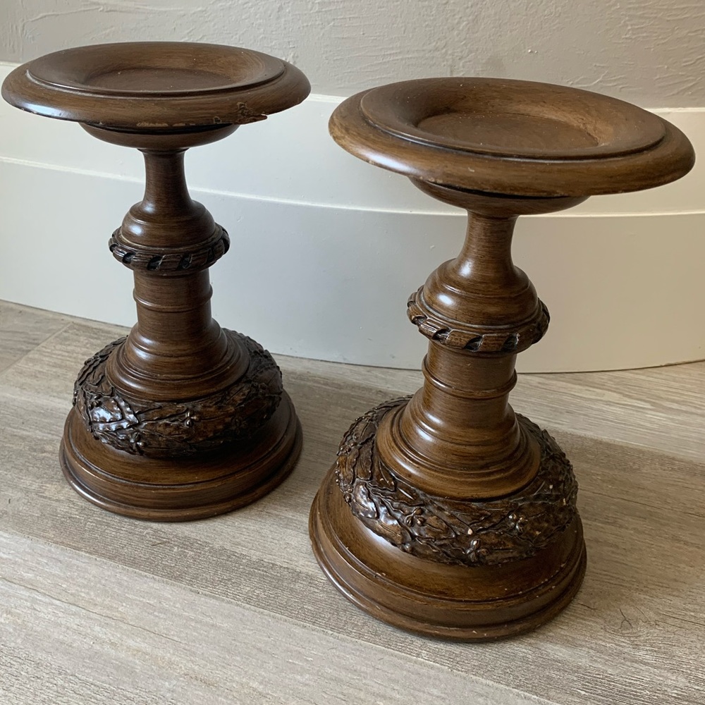 Wooden Candle holder 2 pc set beautiful walnut color